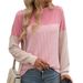 2025 Autumn/Winter New Round Neck Twist Bar Color Block Long Sleeve Loose T-shirt For Women_ecoleips.com
