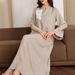 AB185 Abaya Muslim Long Sleeve Cotton Linen Elegant Embroidered Dress Solid Color Loose Fit Large Robe_ecoleips.com