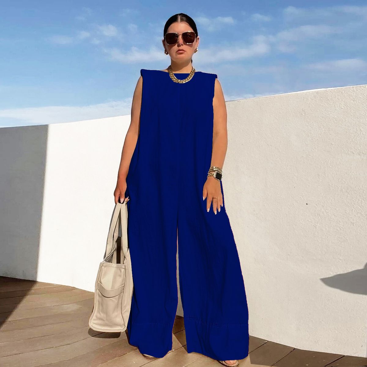 Spring/Summer Women's Casual Wide Leg Jumpsuit Solid Color Independent Website European And American Style 2025_ecoleips.com