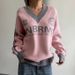 Retro Letter Print Sweater – Oversized V-Neck Y2K Streetwear Top (XXS-XL, Polyester Blend)_ecoleips.com