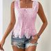 Women's Square Neck Lace Hollow Out Sleeveless Top Breathable Solid Color Summer Shirt Fashion Vest_ecoleips.com