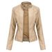 Women's slim jacket Jacket Women's biker jacket large size standing collar leather jacket_ecoleips.com