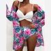 Women's sexy gathered mesh three-piece print split swimsuit for women_ecoleips.com