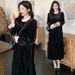Autumn Winter New Korean Fashion Velvet Patchwork Maternity Dress_ecoleips.com