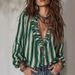 Women's Bohemian Striped V-Neck Flounce Blouse - Slim Fit Casual Loose Shirt (S-XXL, 3 Colors)_ecoleips.com