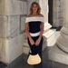 2025 Summer New Arrival: Elegant Off-shoulder Black And White Color-blocked Design, Slim-fit, Waist-cinching, Slimming,_ecoleips.com