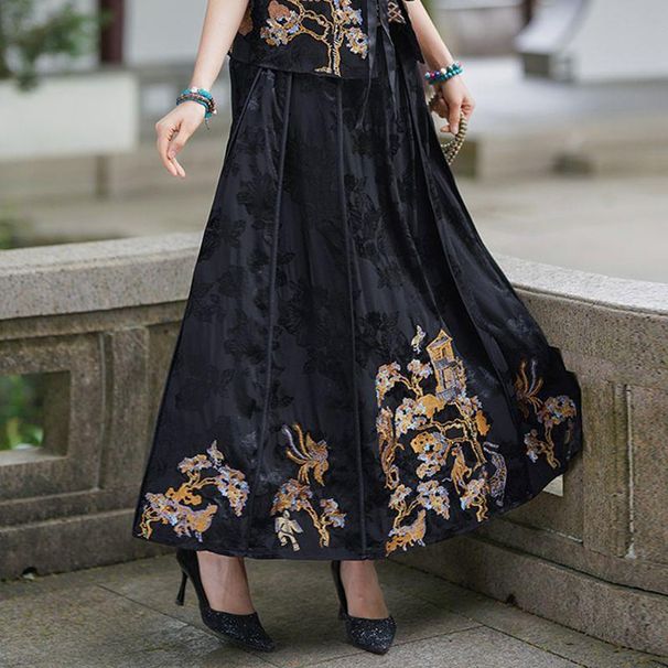 New Chinese-style Improved Horsehair 2024 New Ethnic Style Heavy Embroidery Half With Elastic Waist A-line Long Skirt_ecoleips.com