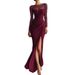 Women's Pleated Waist Cinching High Slit Bodycon Dress Long Sleeved Evening Mesh Independent Website Cross Border Bestseller 2026_ecoleips.com