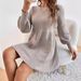 Elegant Knit Sweater Dress With Lantern Sleeves & A-Line Hem - Soft Polyester Blend For Women (Available In Black/Khaki, Sizes S-XL)_ecoleips.com