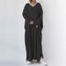 Women's Clothing Casual Long Sleeve V-Neck Swing Dress - Cotton Blend Flowy Maxi Dress For Everyday Comfort (Gray/Black/Army Green, Sizes M-5XL)_ecoleips.com