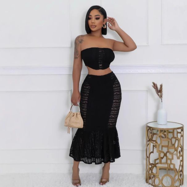 2025 Spring New Sexy Strapless High Waist Crop Top Bodycon Mermaid Dress Set For Women_ecoleips.com