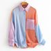 Women's Clothing Women's Clothing Summer New Internet Celebrity Style Contrast Color Stitching Drop Shoulder Long Sleeve Shirt Female_ecoleips.com