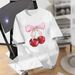 Women's Y2K Cherry Bow Print round Neck Short Sleeve T-Shirt Loose Fit Trendy Casual Top for Spring/Summer_ecoleips.com
