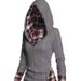 Women's Ribbed Hooded Sweatshirt Long Sleeve Pullover Casual Streetwear Hoodie With Geometric Pattern_ecoleips.com