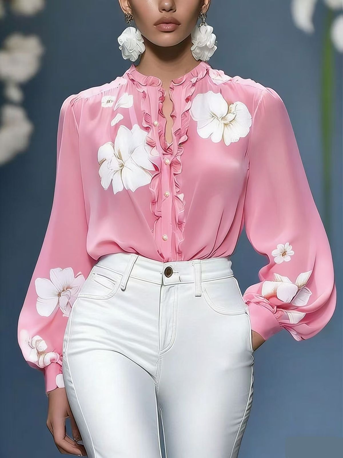 Women's Long Sleeve Loose Printed Shirt Top Blouse New_ecoleips.com