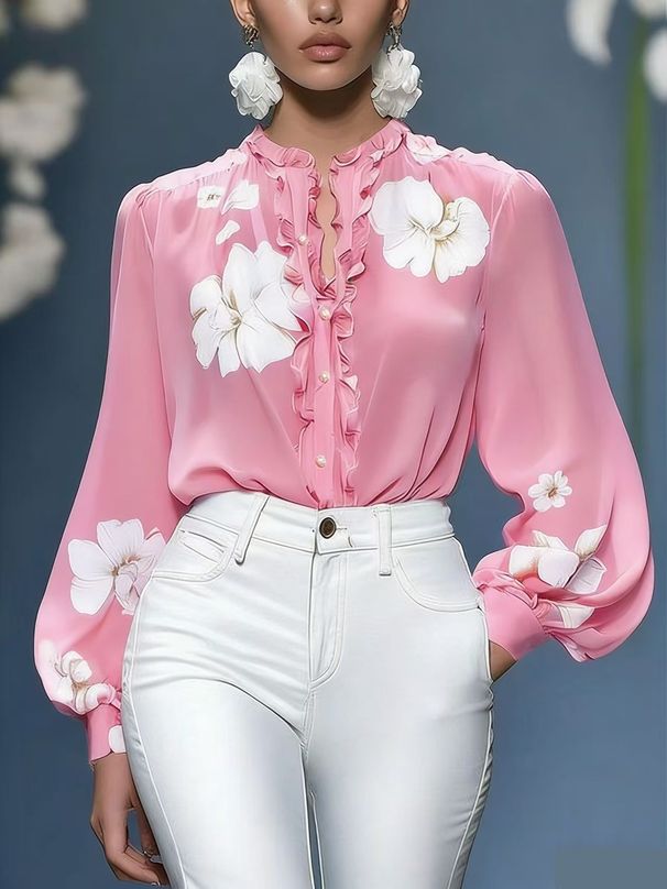 Women's Long Sleeve Loose Printed Shirt Top Blouse New_ecoleips.com