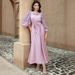 High End Glass Diamond Studded Women's Chiffon Lantern Sleeve A Line Long Skirt_ecoleips.com