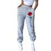 Women's Clothing Women's High-Waisted Elastic Jogging Pants Red Rose Print Loose Fit Long Sweatpants For Formal & Casual For Women_ecoleips.com