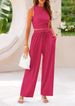 Women's Summer Knitted 2 Piece Set Sleeveless Vest And Elastic Waist Wide Leg Trousers Round Neck Design_ecoleips.com