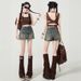 American Retro Summer Denim Shorts Women's 2026 New Summer Thin High Waist A Word Spice Culottes Hot Pants_ecoleips.com