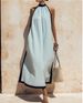 Women's Color Block Off Shoulder Halter Linen Dress – Loose Fit Boho Casual Resort Gown_ecoleips.com