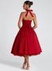 Mozision Halter Backless A-line Club Midi Dress Women Fashion Elegant Square Collar Sleeveless High Waist Party Pleated Dress_ecoleips.com