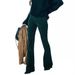 K Women's Pure Color High-waist Slim-fit Flared Pants With Elastic Waist; Casual Pants. No Bag_ecoleips.com