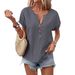 Women's Clothing Button V Neck Short Sleeved T Shirt Tops_ecoleips.com