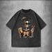 Skull Print Loose Short Sleeve T-Shirt Rock American Dark Retro Washed_ecoleips.com