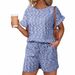 European And American Women's Summer Clothing Set Colorful Waffle Knit round Neck Short Sleeve Top with Ruffle Shorts_ecoleips.com
