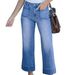 Women's Clothing Loose Slim Wide Leg Straight Pants Washed Jeans Nine Point Pants_ecoleips.com