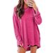 Fashionable, Pure-Color Waffle-Patterned Loose-Sleeved Top With Round Collar And Slit For Women_ecoleips.com