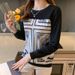 Streetwear Patchwork Long Sleeve T-Shirt For Women - Oversized Graphic Tee With Contrast Panels, Casual & Trendy (Multiple Sizes)_ecoleips.com