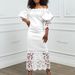 Women's New Off-Shoulder Lace Patchwork Evening Lantern Sleeve OL Bridesmaid Dress_ecoleips.com