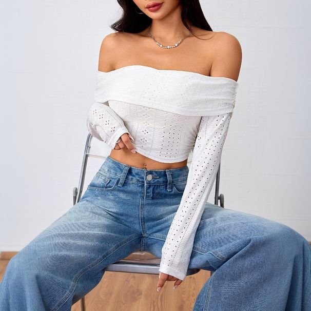 Voya Women's Sexy European And American Style One Neck Sweet And Spicy T-shirt Short Style Exposed Navel Sexy Top_ecoleips.com