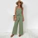 Summer Tie Waist Sleeveless Long Straight Suspender Jumpsuit For Women_ecoleips.com