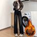 New Autumn And Winter Korean-style Jeans, Fleece-lined, Thickened, High-waisted, Slimming, Loose-fitting, With A_ecoleips.com