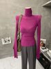 Women's Thin Basic Turtleneck Long Sleeve T-Shirt Solid Color Fitted Inner Layer Top Slightly Sheer for Autumn_ecoleips.com