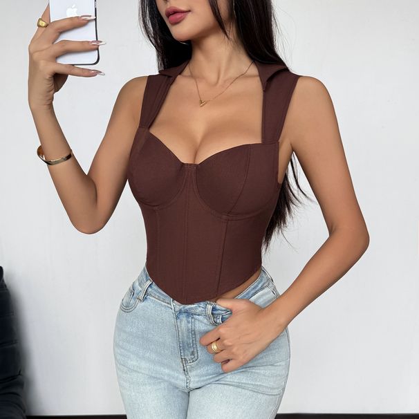 Cross-border Foreign Trade Simple Sexy Hot Girl Underwire Fishbone Clasp Tight-fitting Push-up Backless Scissor-neck_ecoleips.com