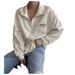 European And American Women's Clothing, Casual Semi-zipper Embroidered Loose Long-sleeved Sweater_ecoleips.com