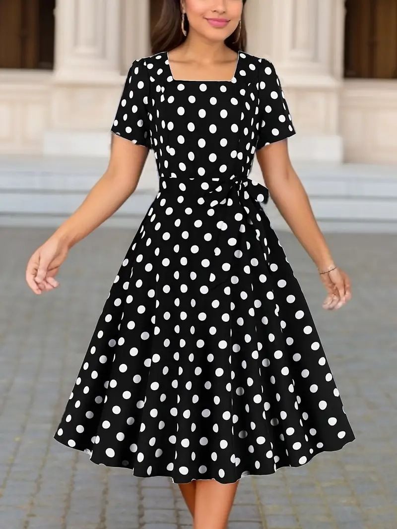 Women's Slim Fit Long Dress Red Polka Dots Wide Swing Cross Border Foreign Trade from Amazon Europe & America_ecoleips.com