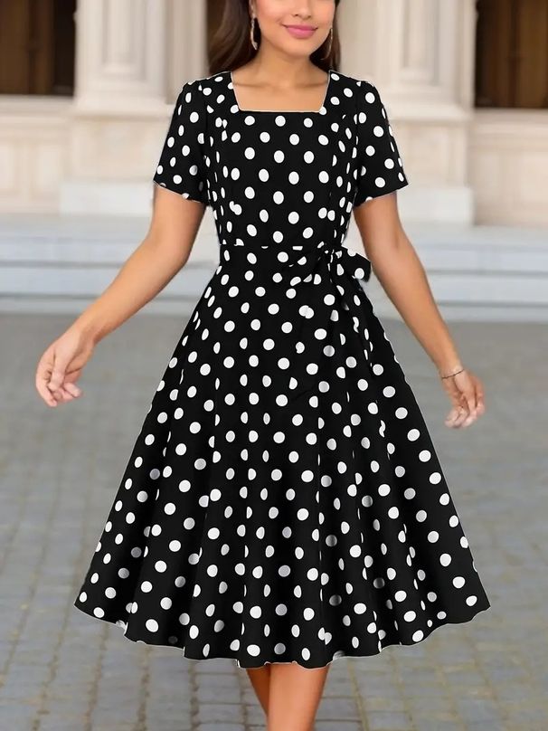 Women's Slim Fit Long Dress Red Polka Dots Wide Swing Cross Border Foreign Trade from Amazon Europe & America_ecoleips.com