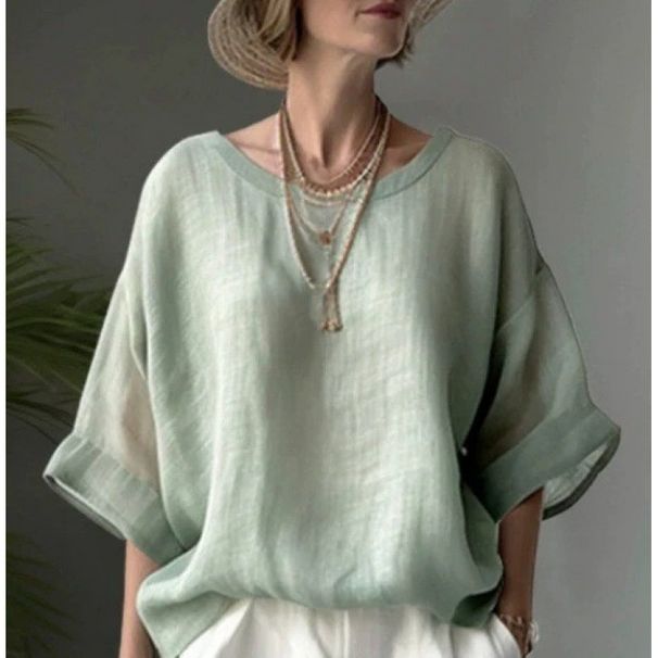 Large Size Women's Shirt With Pure Color, Comfortable Casual Round Neck, Loose Fit, And Slimming Design_ecoleips.com