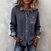 Women's Knitted Patchwork Denim Shirt Long Sleeved Cardigan Coat Autumn Winter Fashionable Versatile American Style_ecoleips.com