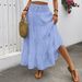 Elastic High Waist Bohemian A-Line Skirt - Flowy Long Skirt With Belt Detail, Polyester Stretchy Midi Skirt For Women, Casual Office Dress_ecoleips.com