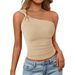 Women's Sleeveless Off-Shoulder Tank Top with Bow Tie European And American Style Vacation Fashion One Shoulder Metal Buckle Design_ecoleips.com
