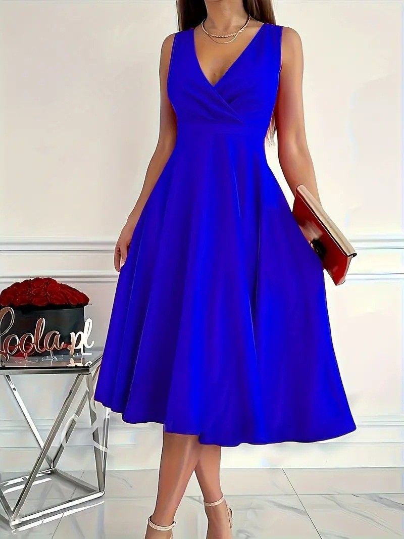 Women's Clothing Sleeveless V Neck Vest Fashion Casual Dress Evening Dress_ecoleips.com