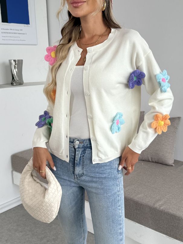European American Women's Fashion Cross-border New Autumn And Winter Loose Floral Knit Sweater Cardigan Jacket_ecoleips.com