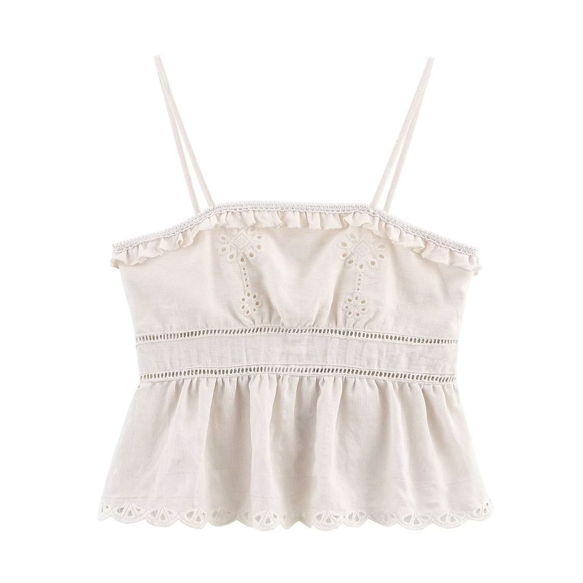 ZARW's Self-designed Fashionable Hollow-out Embroidered Camisole Top Skirt Set, European And American Style New Summer_ecoleips.com