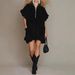Women's Mock Neck Half Zip Loose Fit Ruffle Hem Short Sleeve Dress – Slimming Flowy Summer Midi_ecoleips.com